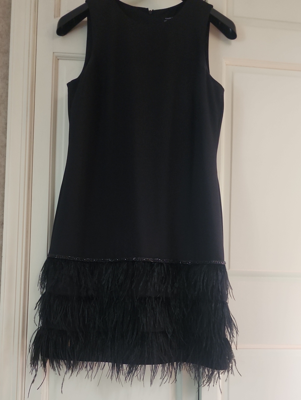 New No Tag.Tahari Black Feather-Hem Mini Dress - Picture 2 of 7